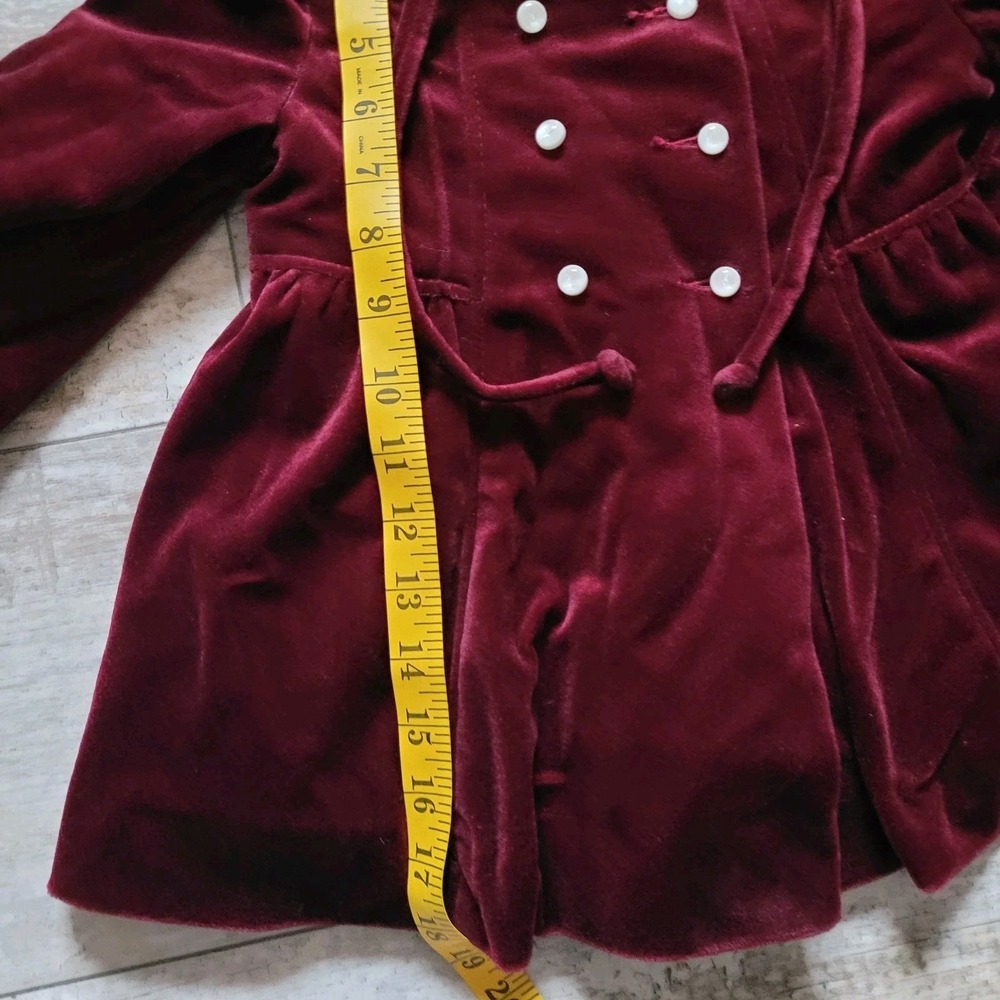 Vintage Cute Togs Burgundy Velvet Toddler Coat & Bonnet Set Double Breasted 2pc - Picture 8 of 8